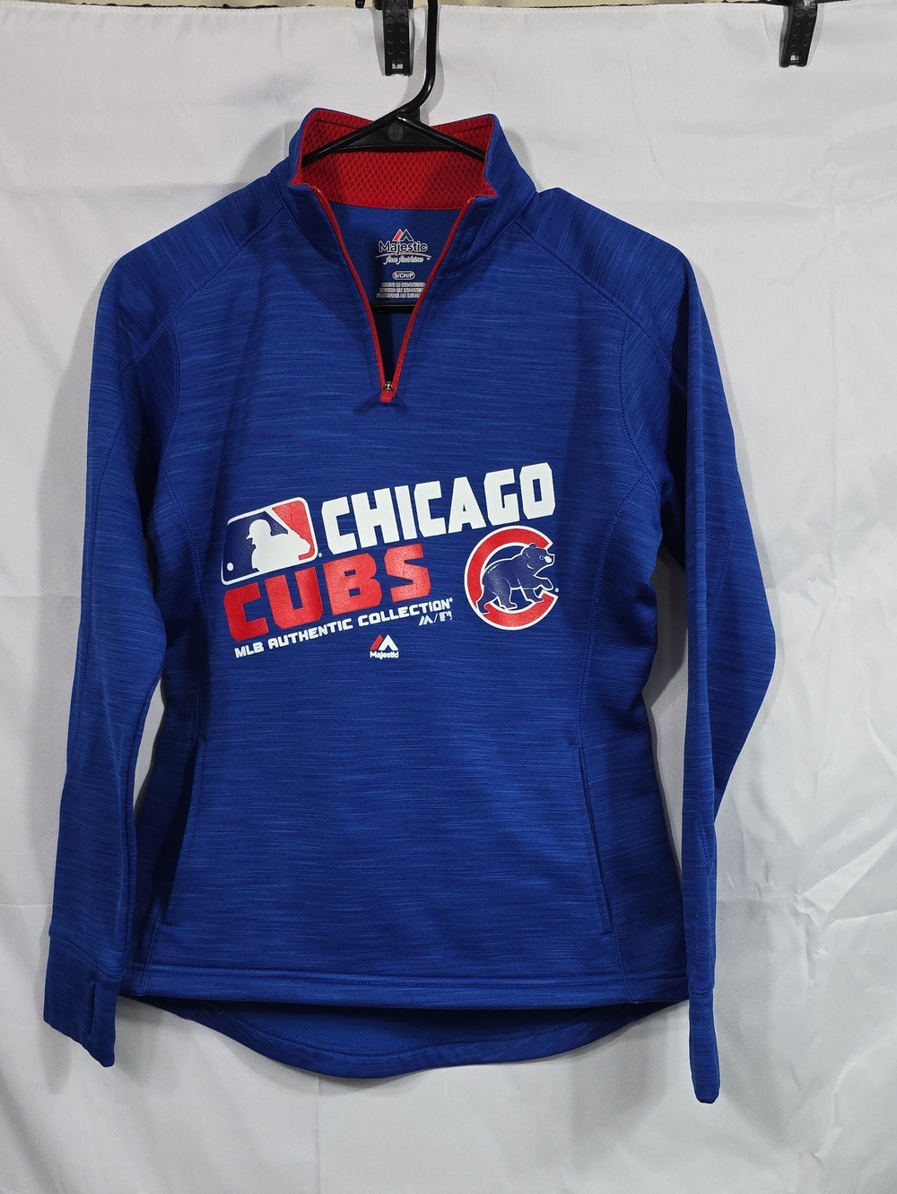 Womens Size Small Majestic Royal Blue Chicago Cubs Quarter-Zip Pullover (W554)